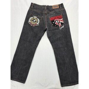 VTG COOGI Jeans Embroidered Baggy Faded Black Tri-Nations 35x31 (Tag 38x34) Y2K